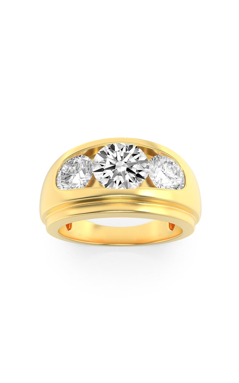 3Cttw Round Shaped Lab Grown Diamond (G/VS) Mens Ring in 14K Gold
