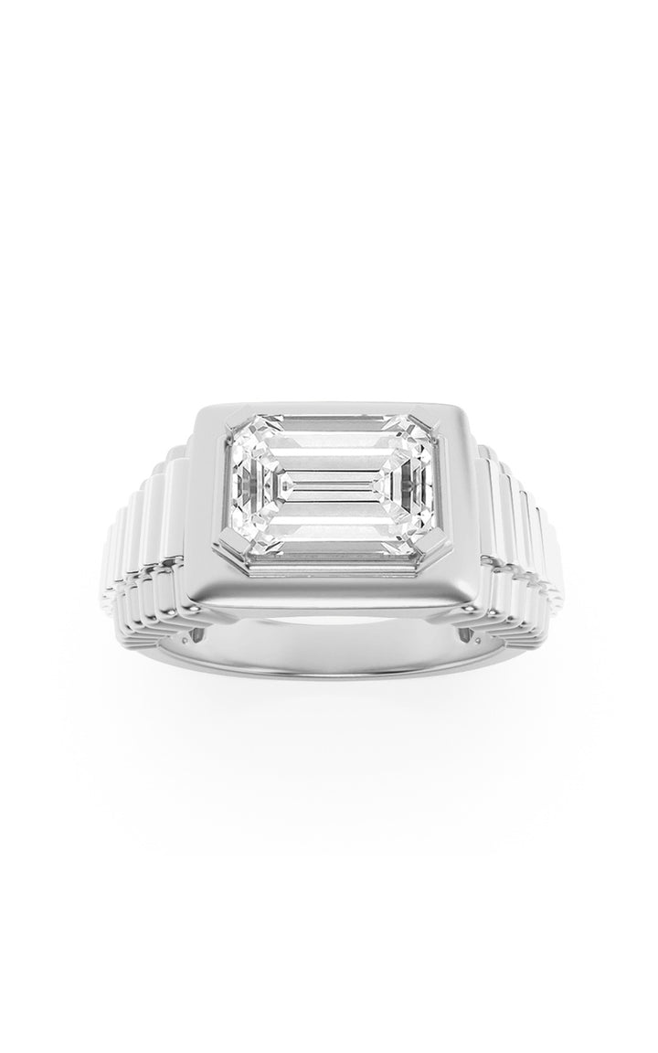 2.5Cttw Emerald Shaped Lab Grown Diamond (F/VS) Mens Ring in 14K Gold