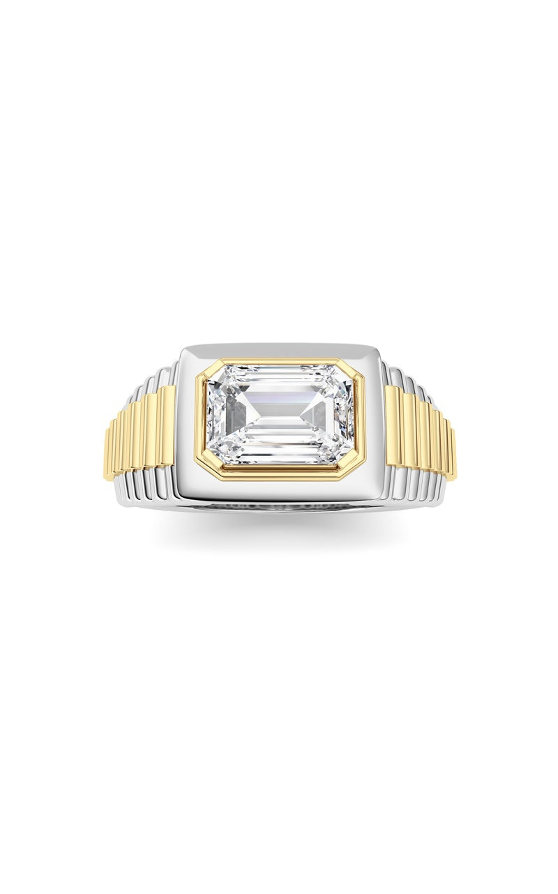2.5Cttw Emerald Shaped Lab Grown Diamond (F/VS) Mens Ring in 14K Gold