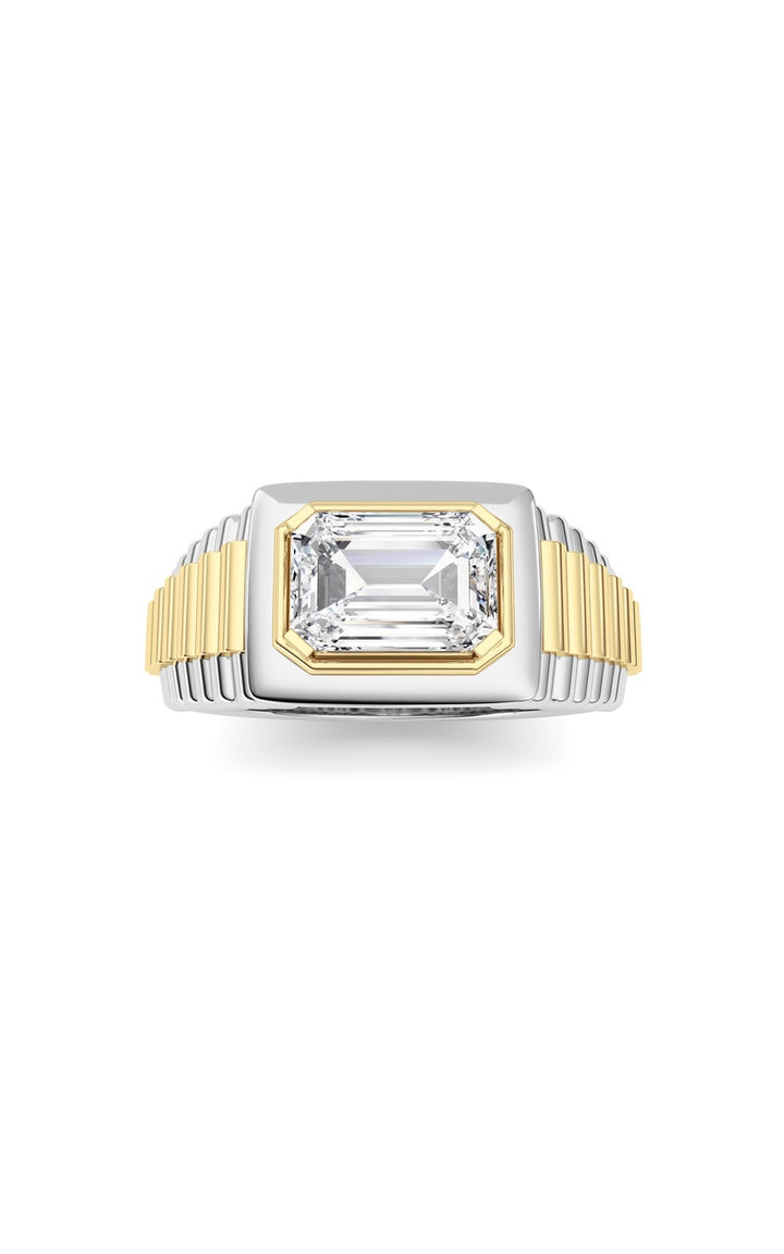 2.5Cttw Emerald Shaped Lab Grown Diamond (F/VS) Mens Ring in 14K Gold