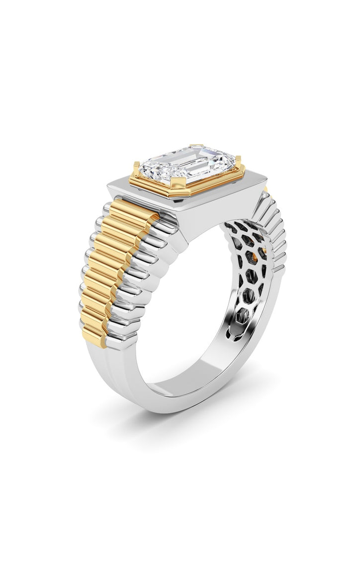 2.5Cttw Emerald Shaped Lab Grown Diamond (F/VS) Mens Ring in 14K Gold
