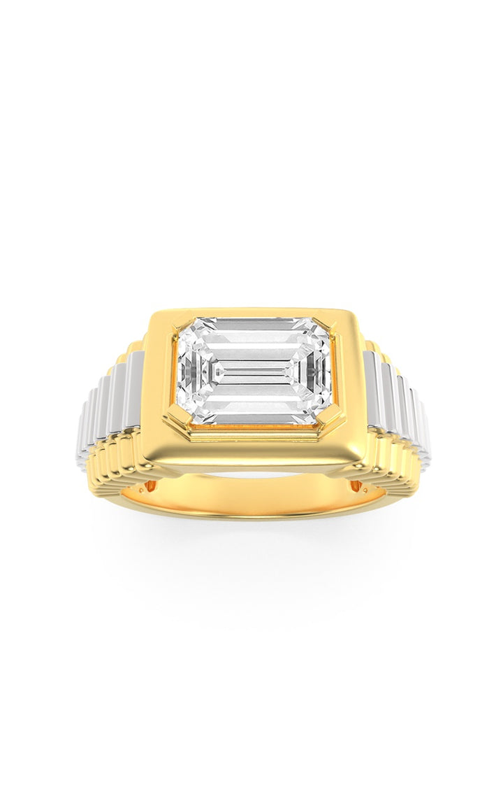 2.5Cttw Emerald Shaped Lab Grown Diamond (F/VS) Mens Ring in 14K Gold