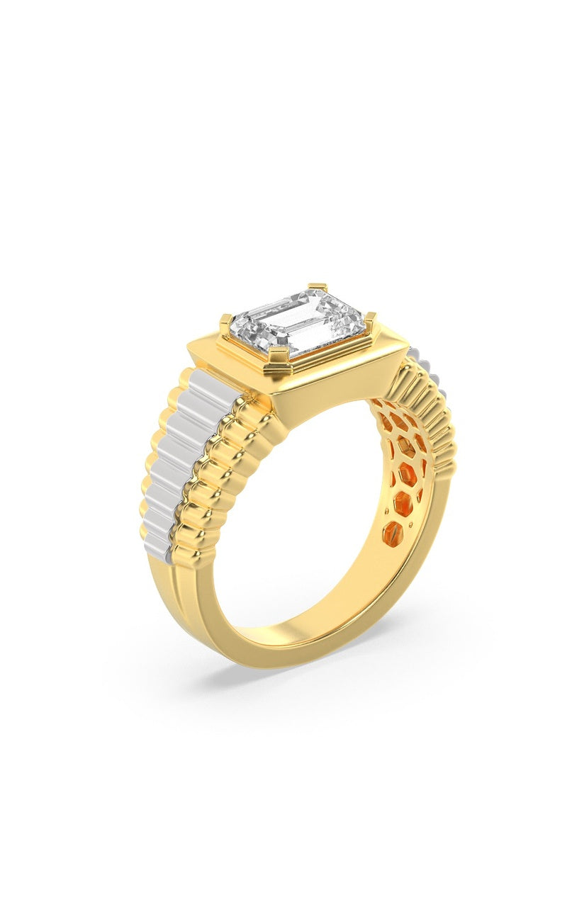2.5Cttw Emerald Shaped Lab Grown Diamond (F/VS) Mens Ring in 14K Gold