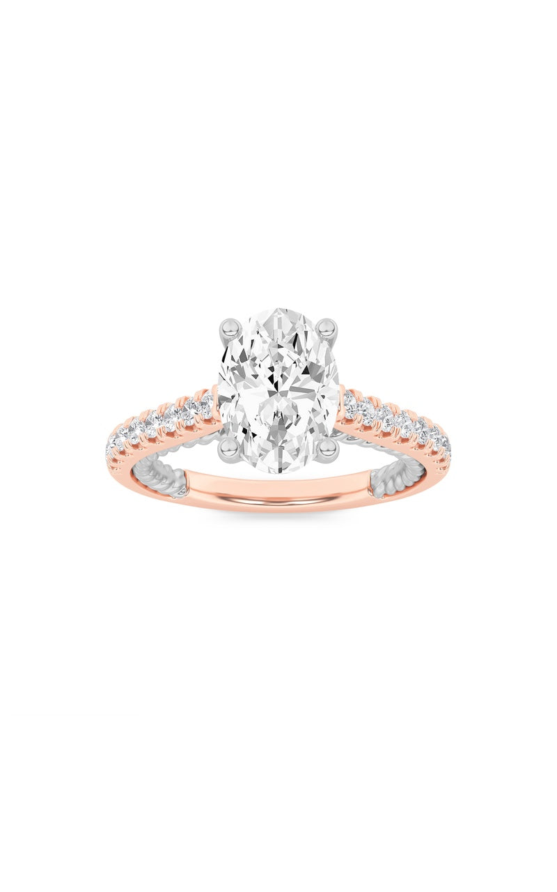 2Cttw Oval Shaped Lab Grown Diamond (F/VS) Two Tone Accented Rope Design Engagement Ring in 14K Gold