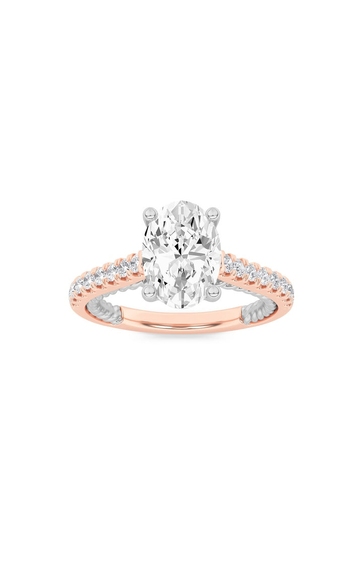 2Cttw Oval Shaped Lab Grown Diamond (F/VS) Two Tone Accented Rope Design Engagement Ring in 14K Gold