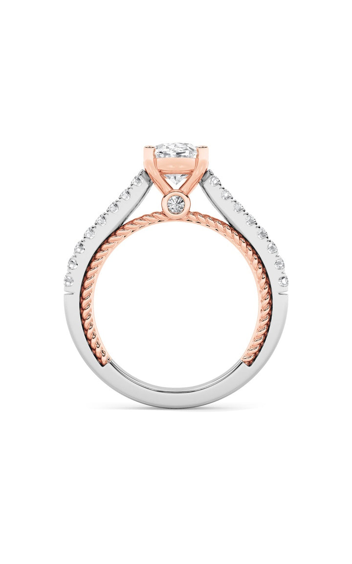 2Cttw Oval Shaped Lab Grown Diamond (F/VS) Two Tone Accented Rope Design Engagement Ring in 14K Gold
