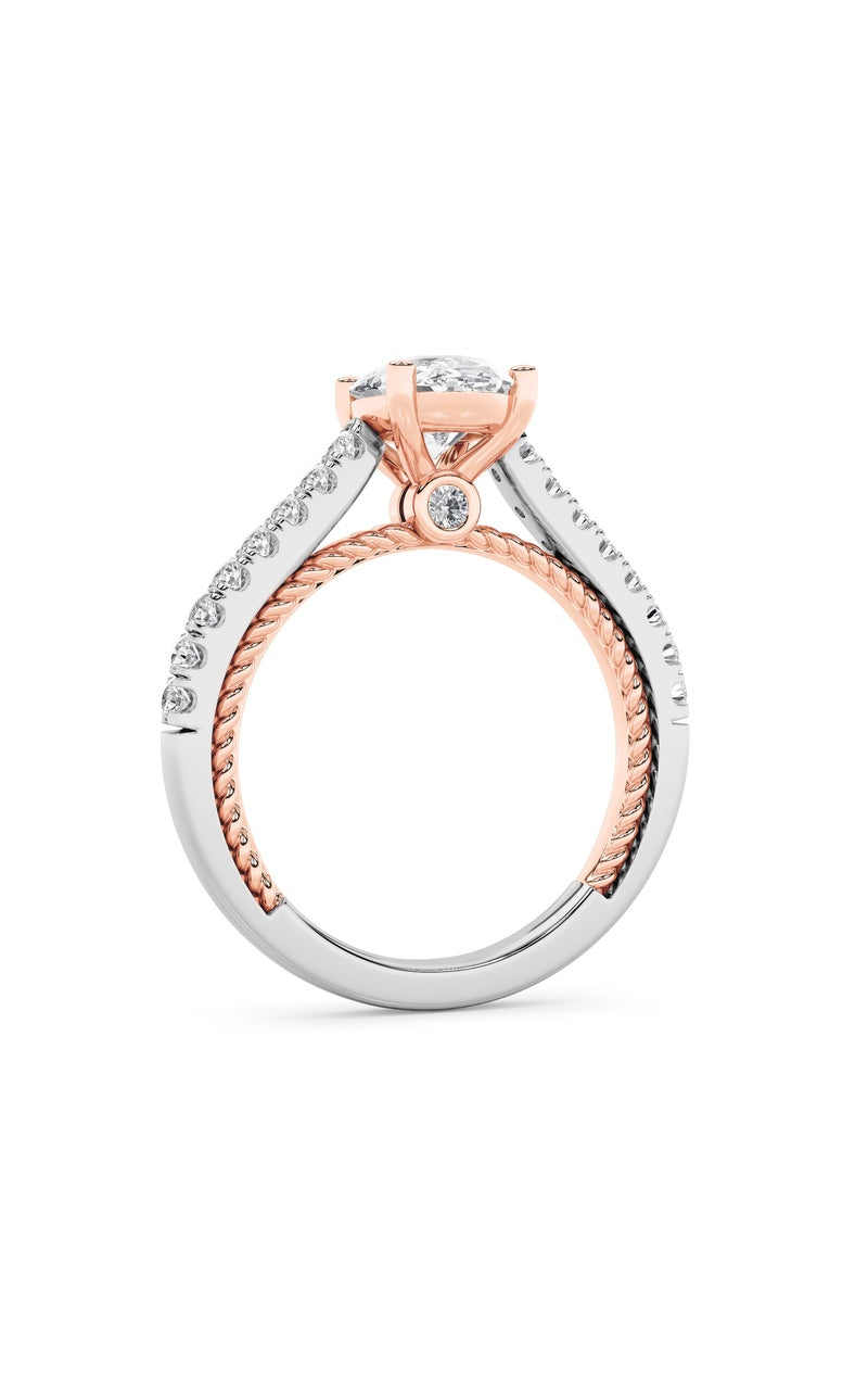 2Cttw Oval Shaped Lab Grown Diamond (F/VS) Two Tone Accented Rope Design Engagement Ring in 14K Gold