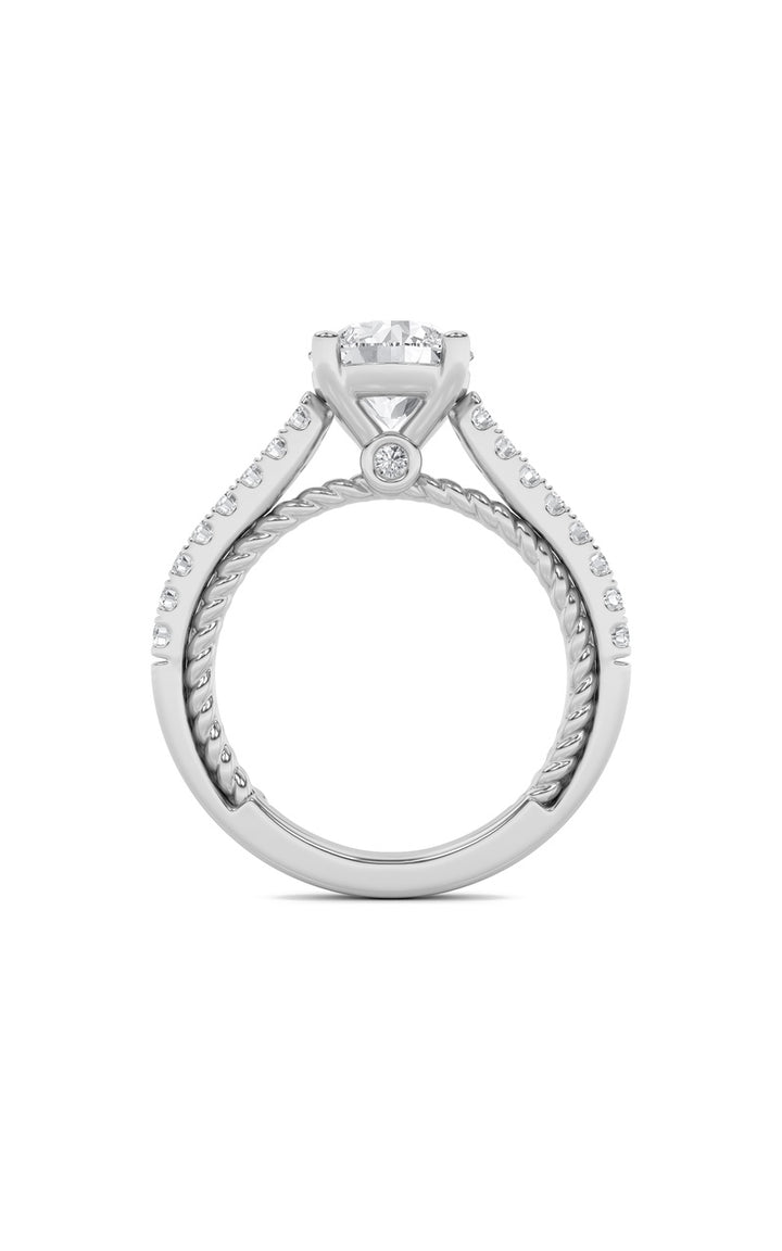 2Cttw Round Shaped Lab Grown Diamond (F/VS) Two Tone Accented Rope Design Engagement Ring in 14K Gold