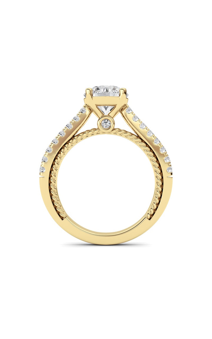 2Cttw Round Shaped Lab Grown Diamond (F/VS) Two Tone Accented Rope Design Engagement Ring in 14K Gold