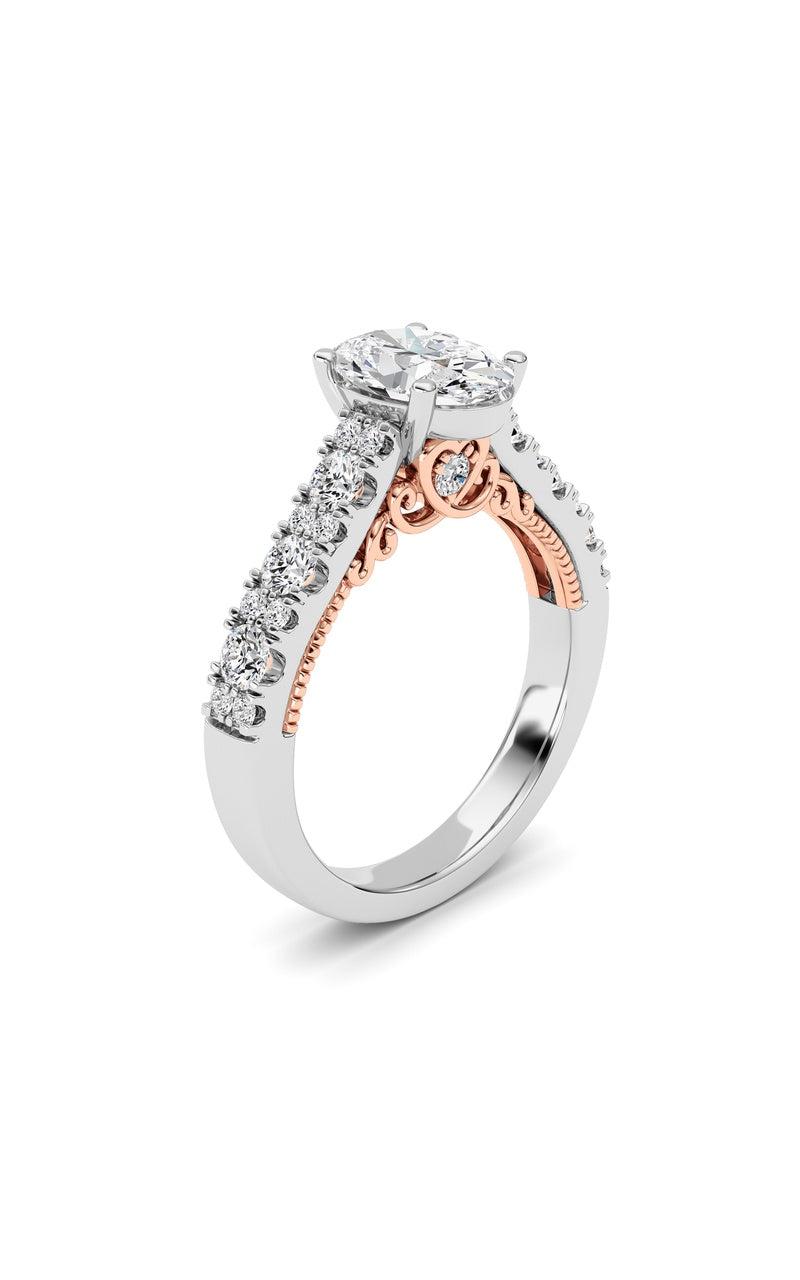 2Cttw Oval Shaped Lab Grown Diamond (F/VS) Accented Milgrain Engagement Ring in 14K Gold