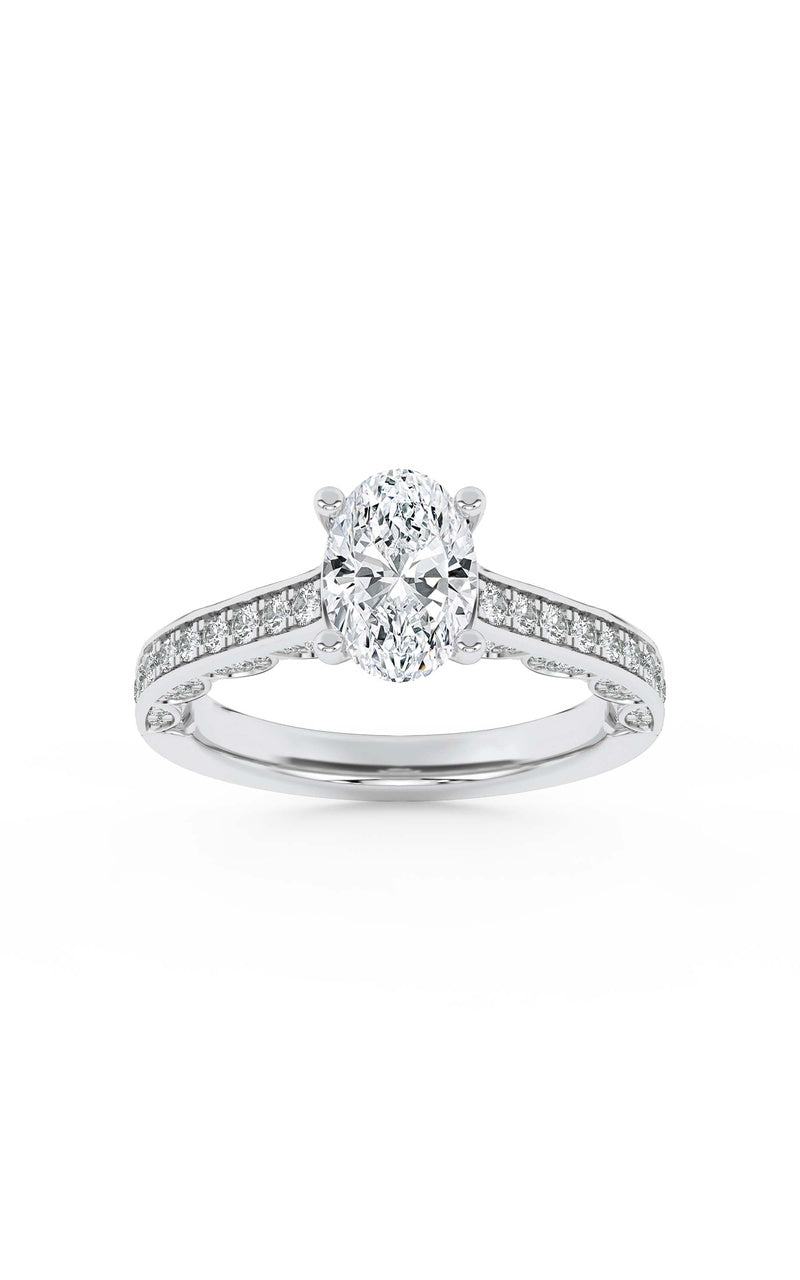 2CTW Oval Shaped Lab Grown Diamond (F/VS) Accented Engagement Ring in 14K Gold