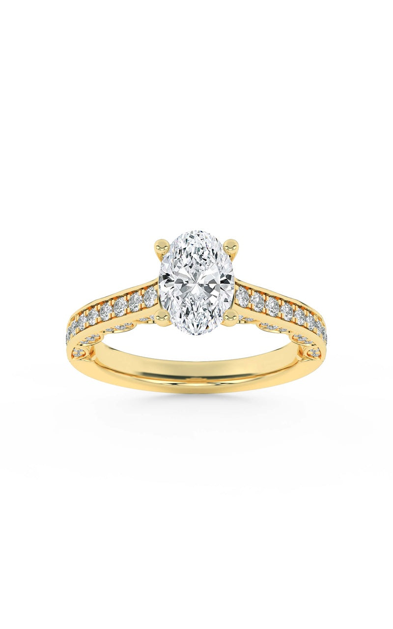 2CTW Oval Shaped Lab Grown Diamond (F/VS) Accented Engagement Ring in 14K Gold