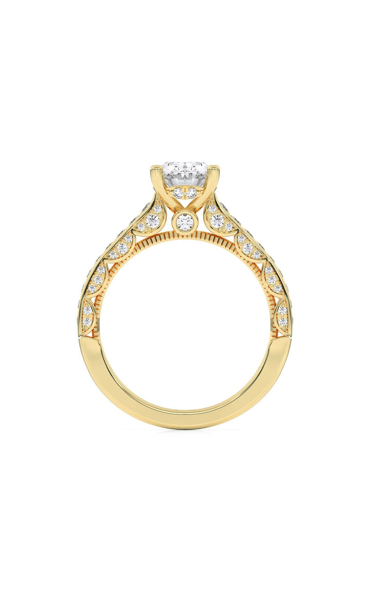 2CTW Oval Shaped Lab Grown Diamond (F/VS) Accented Engagement Ring in 14K Gold