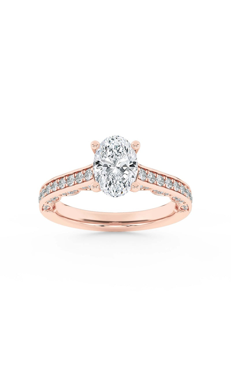 2CTW Oval Shaped Lab Grown Diamond (F/VS) Accented Engagement Ring in 14K Gold