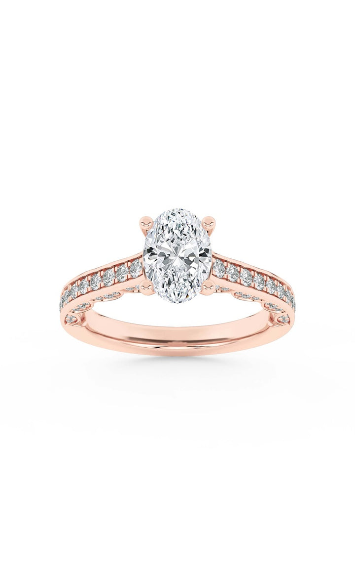 2CTW Oval Shaped Lab Grown Diamond (F/VS) Accented Engagement Ring in 14K Gold