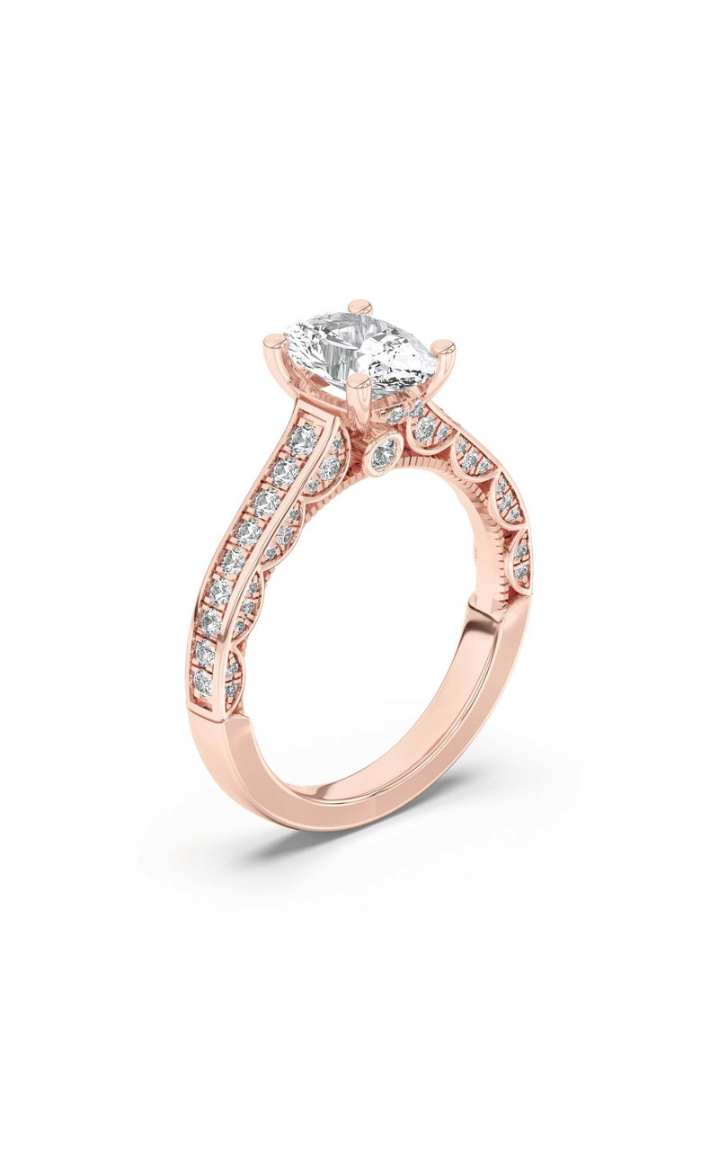 2CTW Oval Shaped Lab Grown Diamond (F/VS) Accented Engagement Ring in 14K Gold