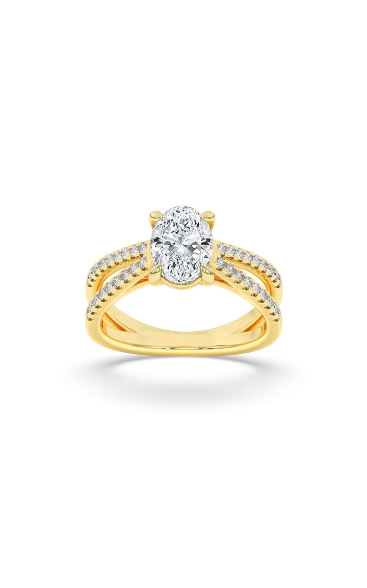 2Cttw Oval Shaped Lab Grown Diamond (F/VS) Cross Shank Accented Engagement Ring in 14K Gold
