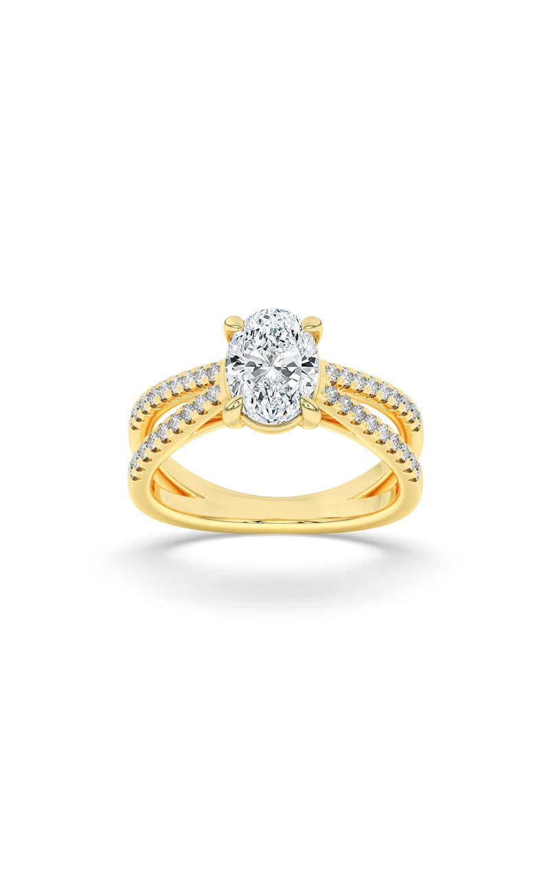 2Cttw Oval Shaped Lab Grown Diamond (F/VS) Cross Shank Accented Engagement Ring in 14K Gold