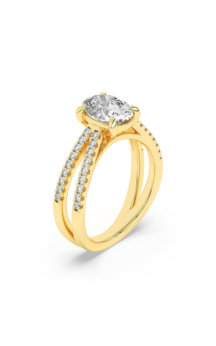 2Cttw Oval Shaped Lab Grown Diamond (F/VS) Cross Shank Accented Engagement Ring in 14K Gold