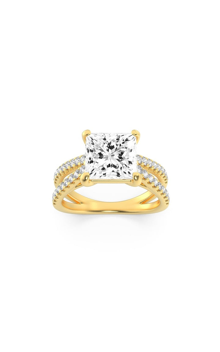 2Cttw Princess Shaped Lab Grown Diamond (F/VS) Cross Shank Accented Engagement Ring in 14K Gold