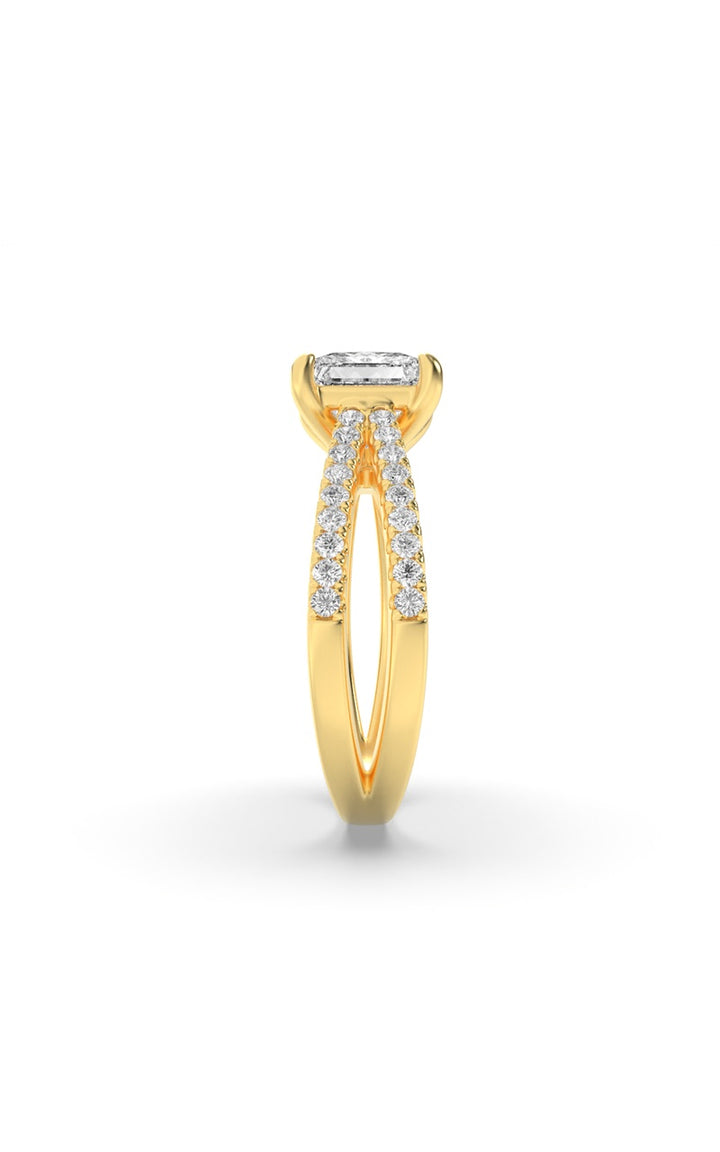 2Cttw Princess Shaped Lab Grown Diamond (F/VS) Cross Shank Accented Engagement Ring in 14K Gold