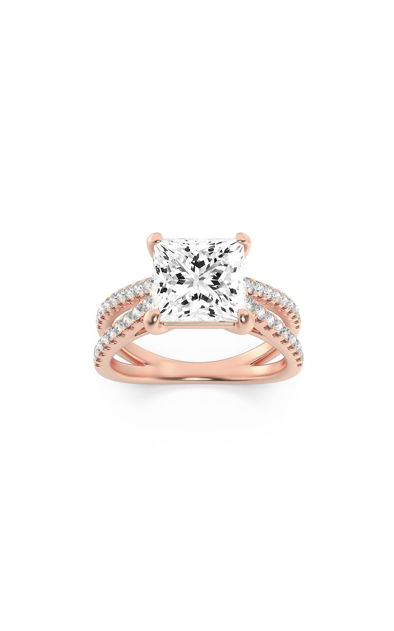 2Cttw Princess Shaped Lab Grown Diamond (F/VS) Cross Shank Accented Engagement Ring in 14K Gold