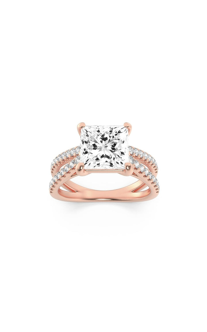 2Cttw Princess Shaped Lab Grown Diamond (F/VS) Cross Shank Accented Engagement Ring in 14K Gold