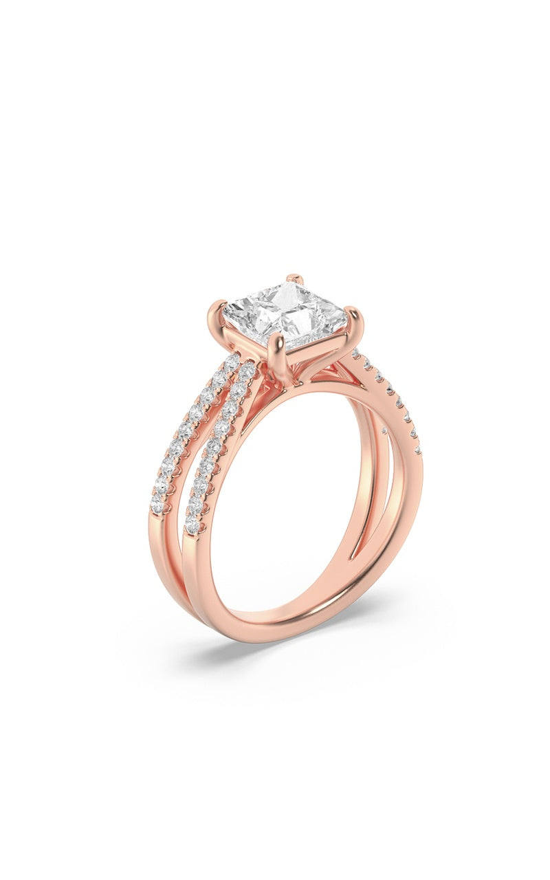 2Cttw Princess Shaped Lab Grown Diamond (F/VS) Cross Shank Accented Engagement Ring in 14K Gold