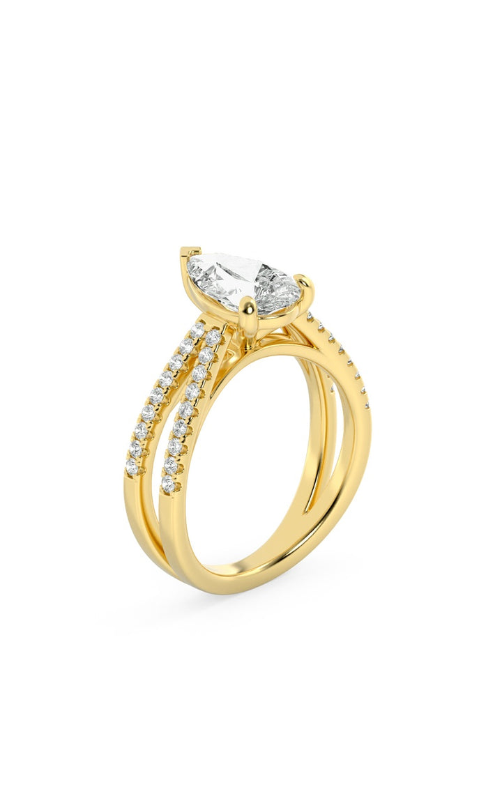 2CTW Pear Shaped Lab Grown Diamond (F/VS) Cross Shank Accented Engagement Ring in 14K Gold