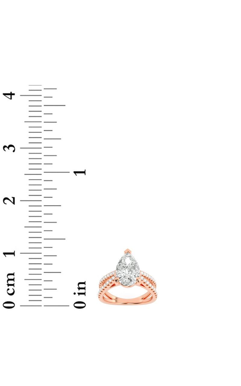 2CTW Pear Shaped Lab Grown Diamond (F/VS) Cross Shank Accented Engagement Ring in 14K Gold