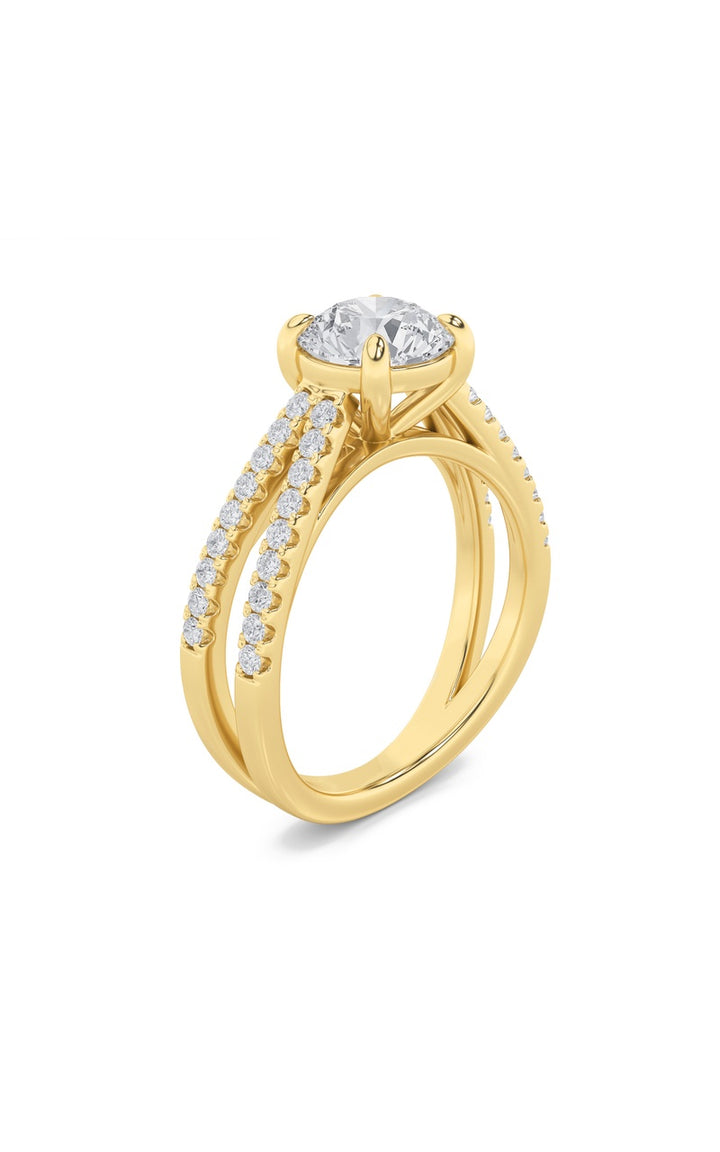 2Cttw Round Shaped Lab Grown Diamond (F/VS) CrossShank Accented Engagement Ring in 14K Gold