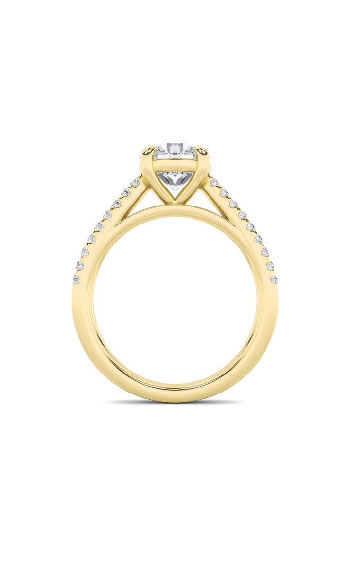 2CTW Round Shaped Lab Grown Diamond (F/VS) Cross Shank Accented Engagement Ring in 14K Gold