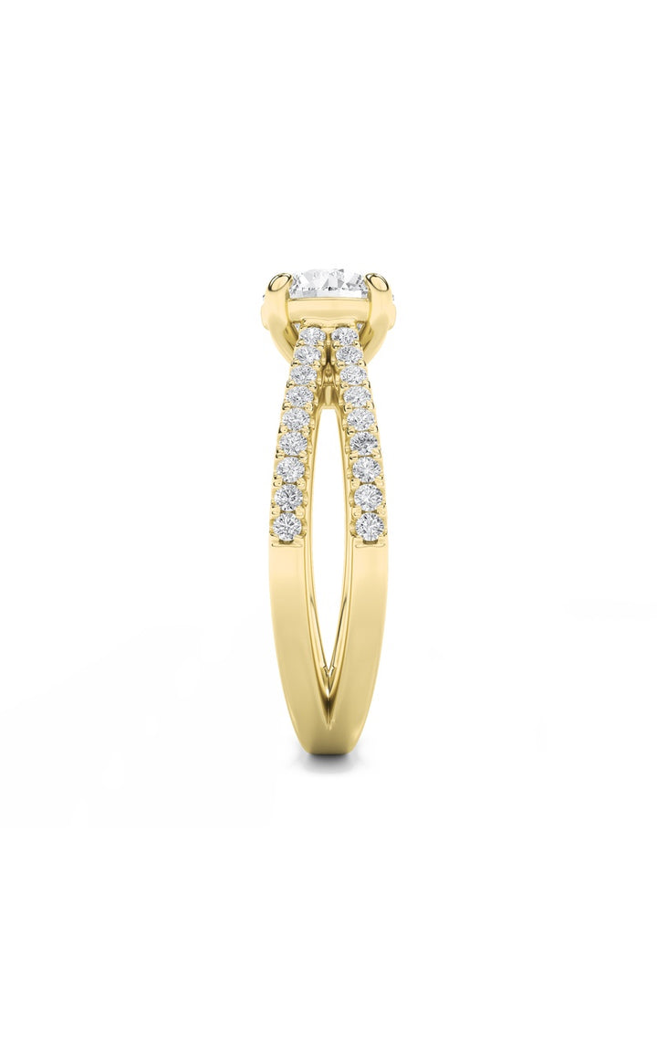 2Cttw Round Shaped Lab Grown Diamond (F/VS) Cross Shank Accented Engagement Ring in 14K Gold