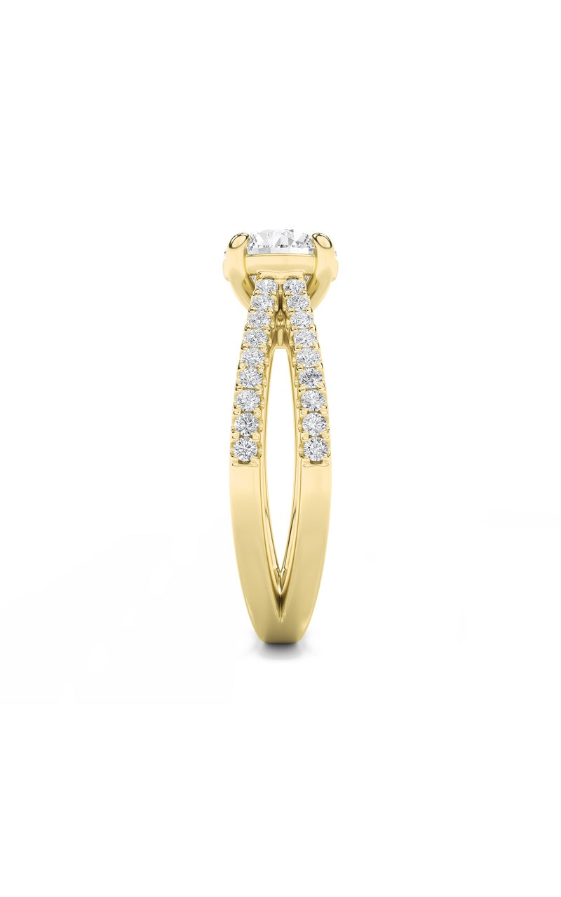 2CTW Round Shaped Lab Grown Diamond (F/VS) Cross Shank Accented Engagement Ring in 14K Gold