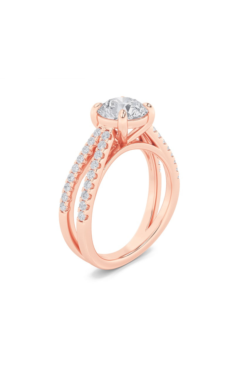 2CTW Round Shaped Lab Grown Diamond (F/VS) Cross Shank Accented Engagement Ring in 14K Gold