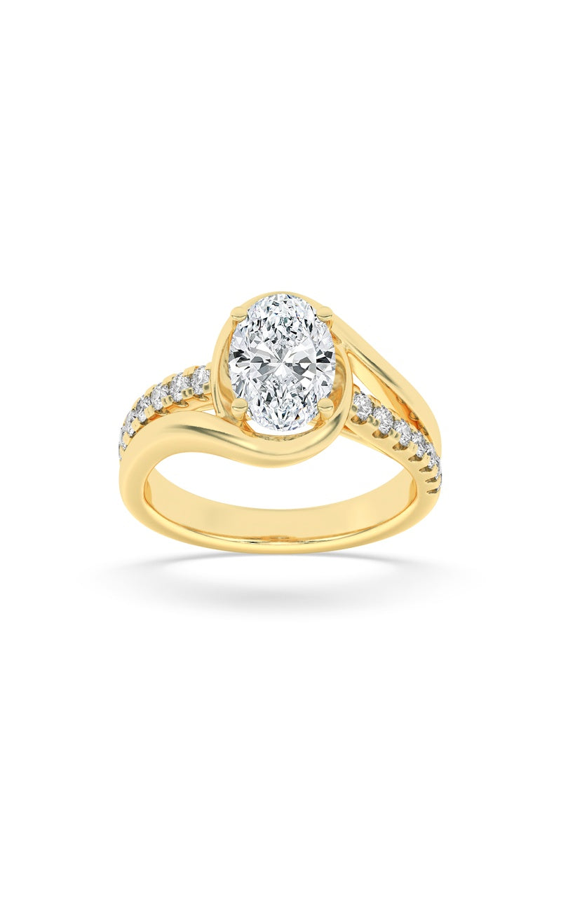 2Cttw Oval Shaped Lab Grown Diamond (G/VS) Swirl Shank Accented Engagement Ring in 14K Gold
