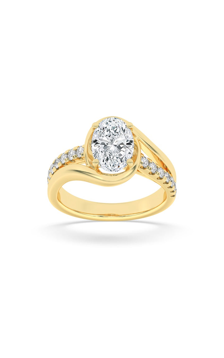 2Cttw Oval Shaped Lab Grown Diamond (G/VS) Swirl Shank Accented Engagement Ring in 14K Gold