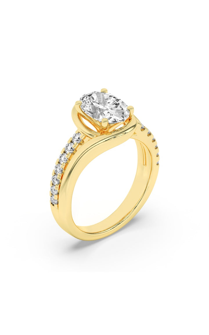 2CTW Oval Shaped Lab Grown Diamond (G/VS) Swirl Shank Accented Engagement Ring in 14K Gold