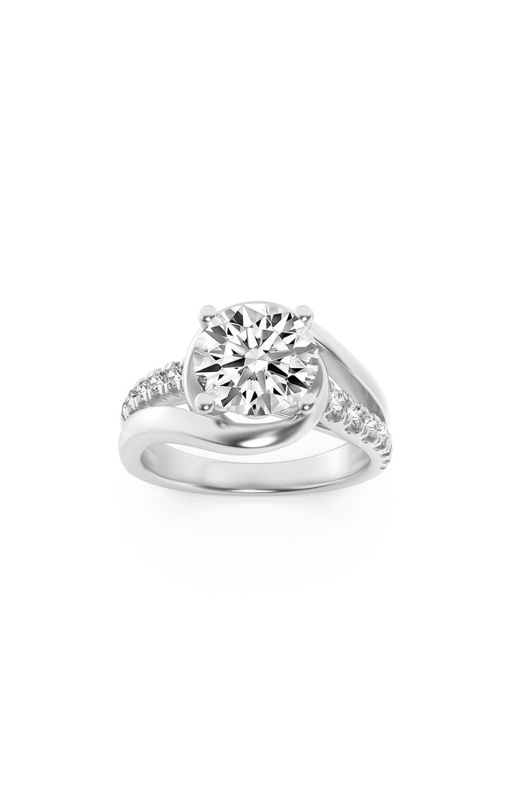 2CTW Round Shaped Lab Grown Diamond (G/VS) Swirl Shank Accented Engagement Ring in 14K Gold