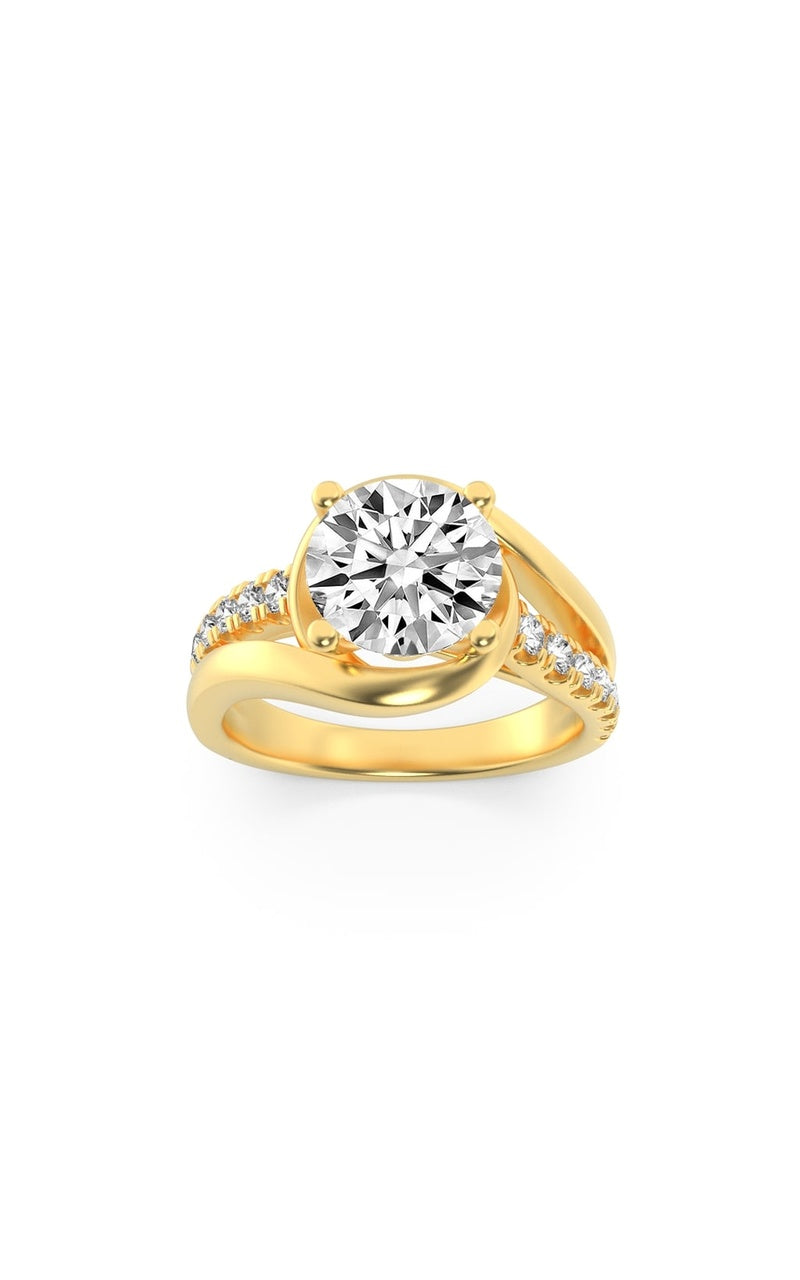 2Cttw Round Shaped Lab Grown Diamond (G/VS) SwirlShank Accented Engagement Ring in 14K Gold