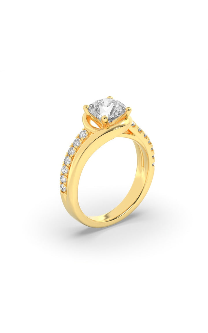 2Cttw Round Shaped Lab Grown Diamond (G/VS) Swirl Shank Accented Engagement Ring in 14K Gold