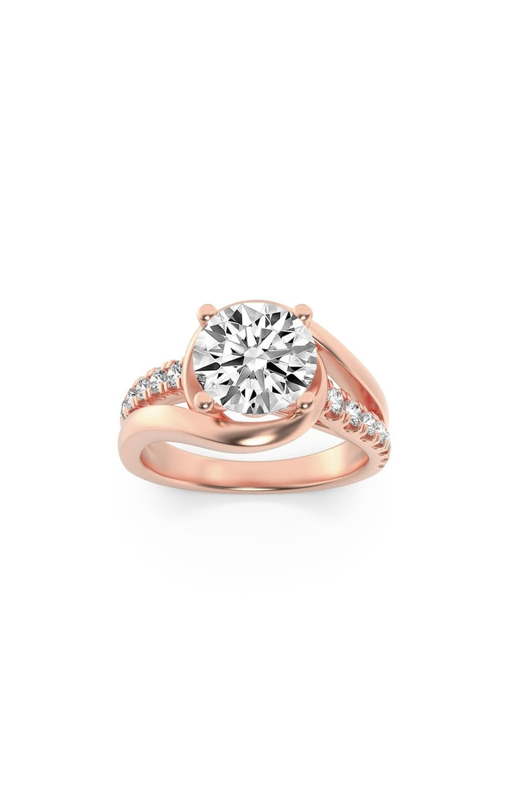 2CTW Round Shaped Lab Grown Diamond (G/VS) Swirl Shank Accented Engagement Ring in 14K Gold