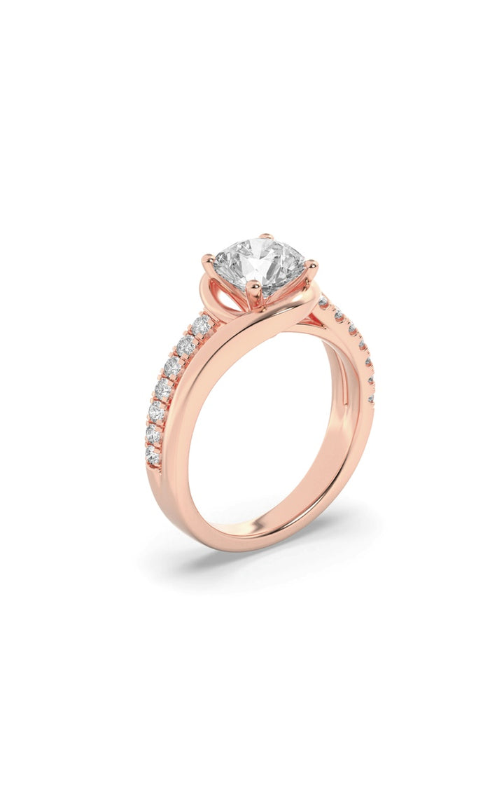 2Cttw Round Shaped Lab Grown Diamond (G/VS) Swirl Shank Accented Engagement Ring in 14K Gold