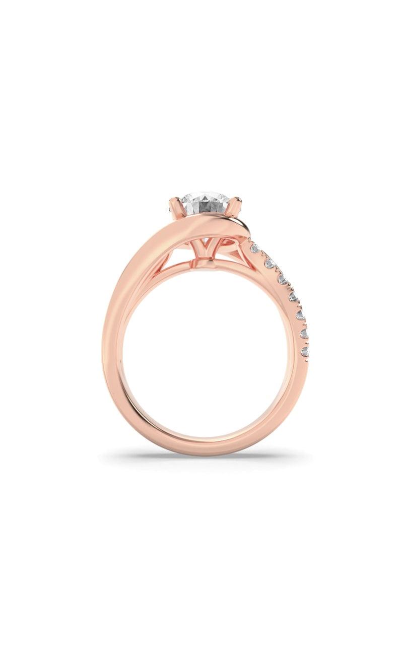 2Cttw Round Shaped Lab Grown Diamond (G/VS) Swirl Shank Accented Engagement Ring in 14K Gold