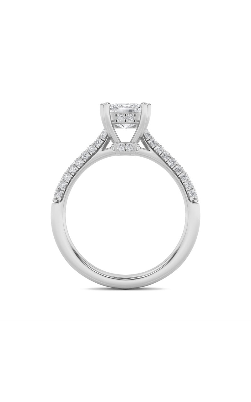 3Cttw Emerald Shaped Lab Grown Diamond (F/VS) Triple Row Accented Engagement Ring in 14K Gold
