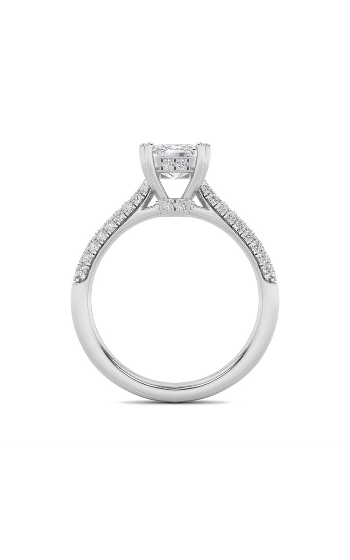 3Cttw Emerald Shaped Lab Grown Diamond (F/VS) Triple Row Accented Engagement Ring in 14K Gold