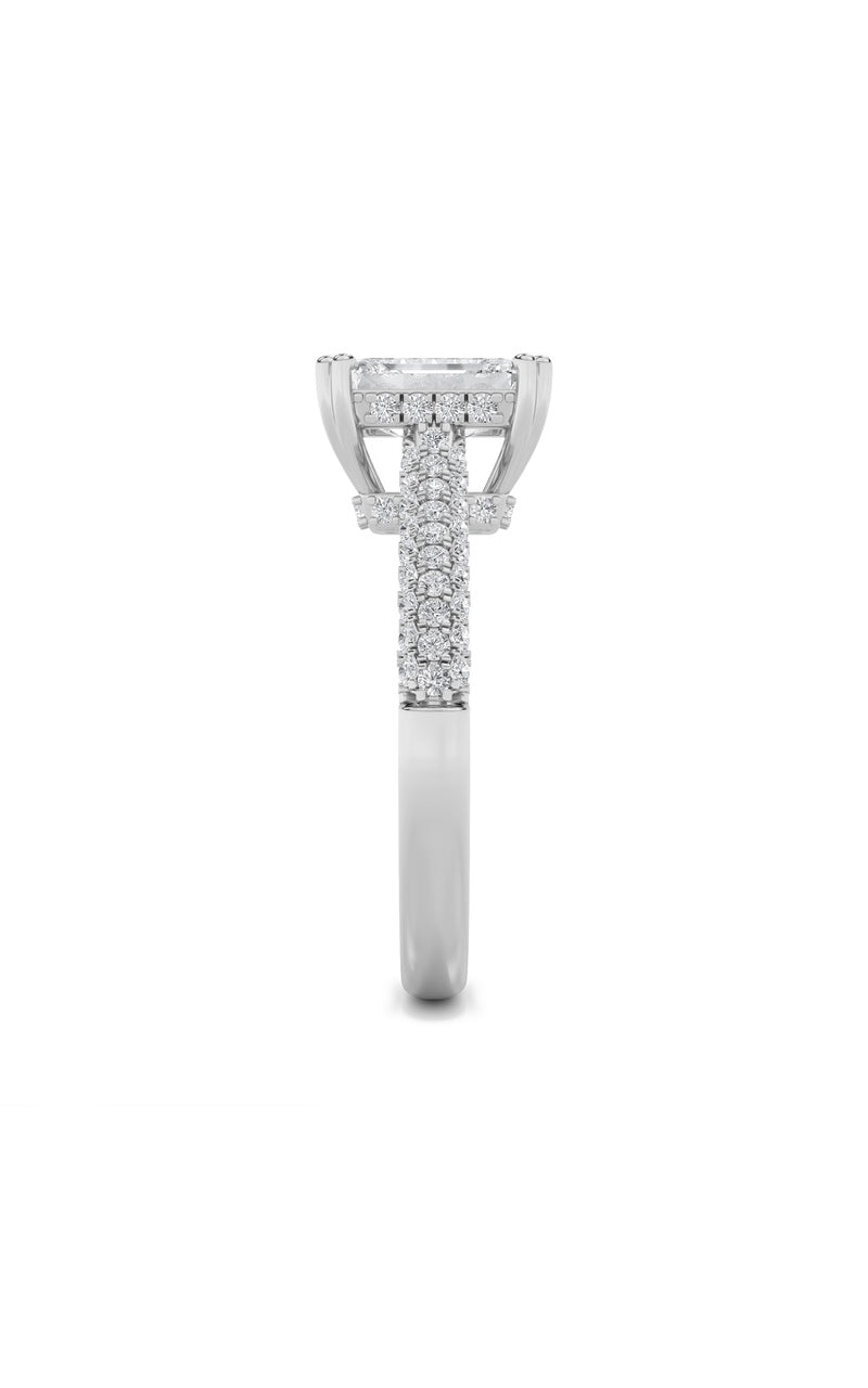 3Cttw Emerald Shaped Lab Grown Diamond (F/VS) Triple Row Accented Engagement Ring in 14K Gold
