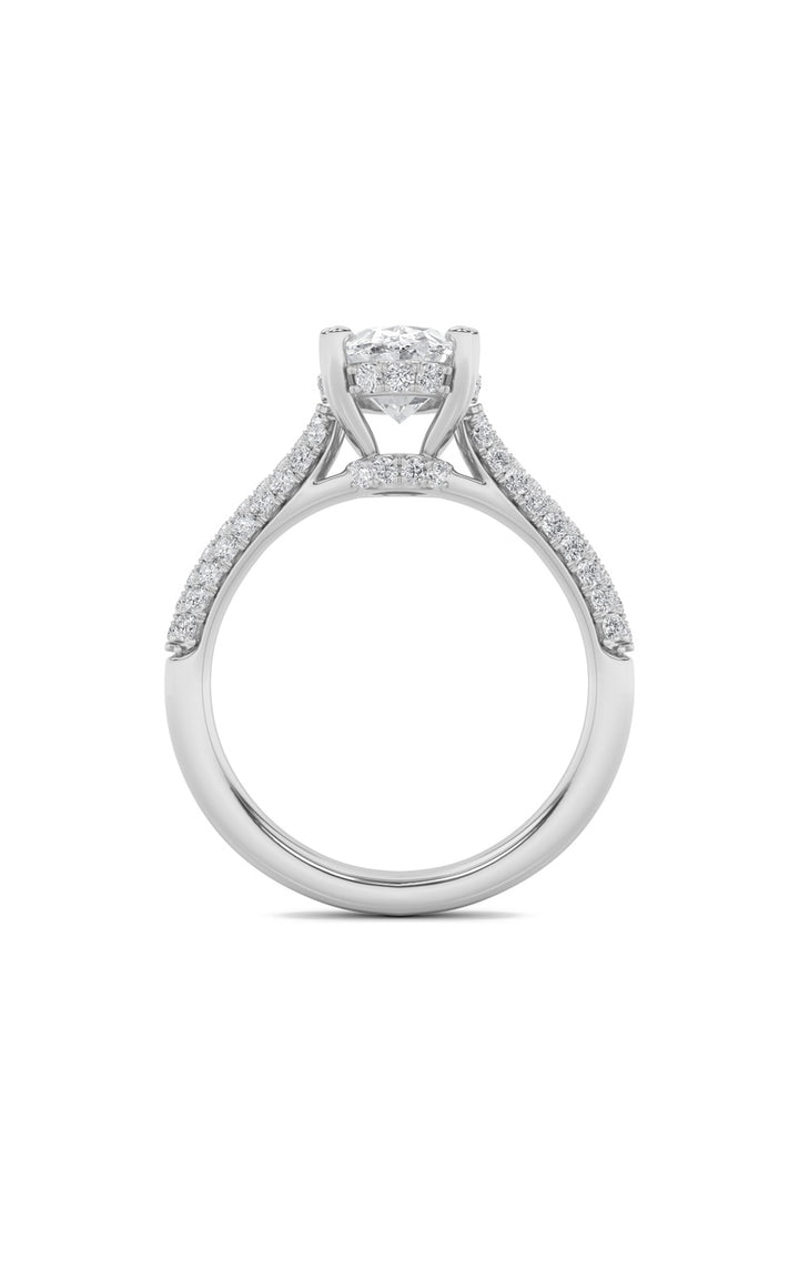 3Cttw Oval Shaped Lab Grown Diamond (F/VS) TripleRow Accented Engagement Ring in 14K Gold