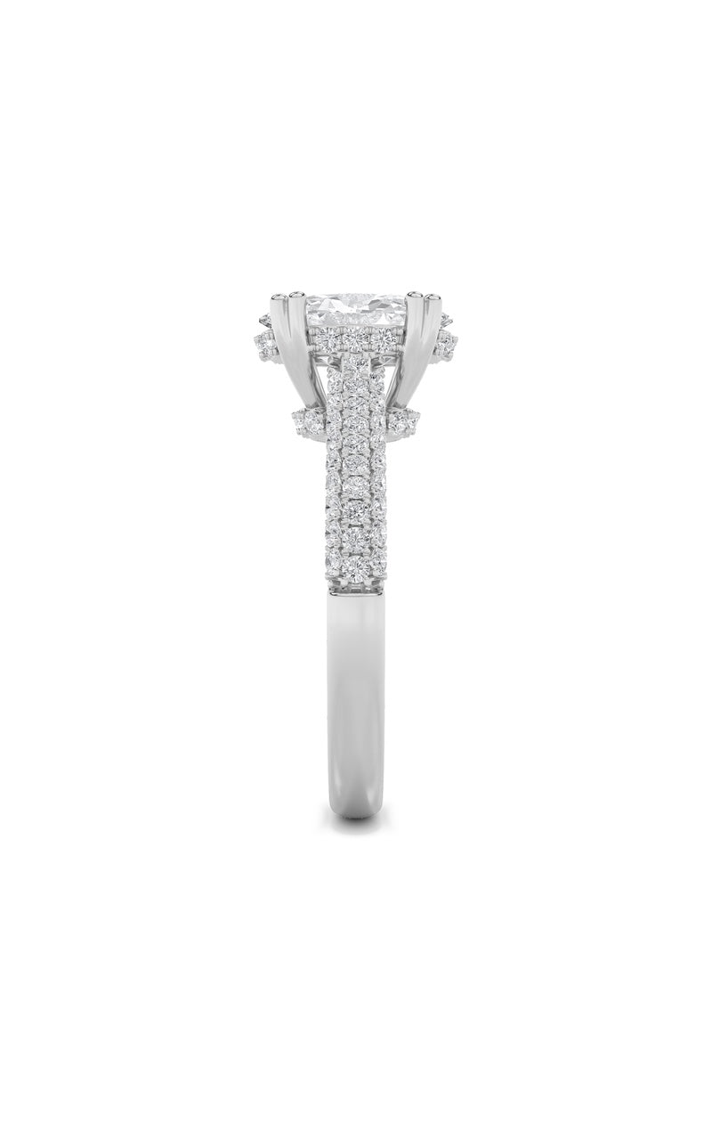 3Cttw Oval Shaped Lab Grown Diamond (F/VS) TripleRow Accented Engagement Ring in 14K Gold