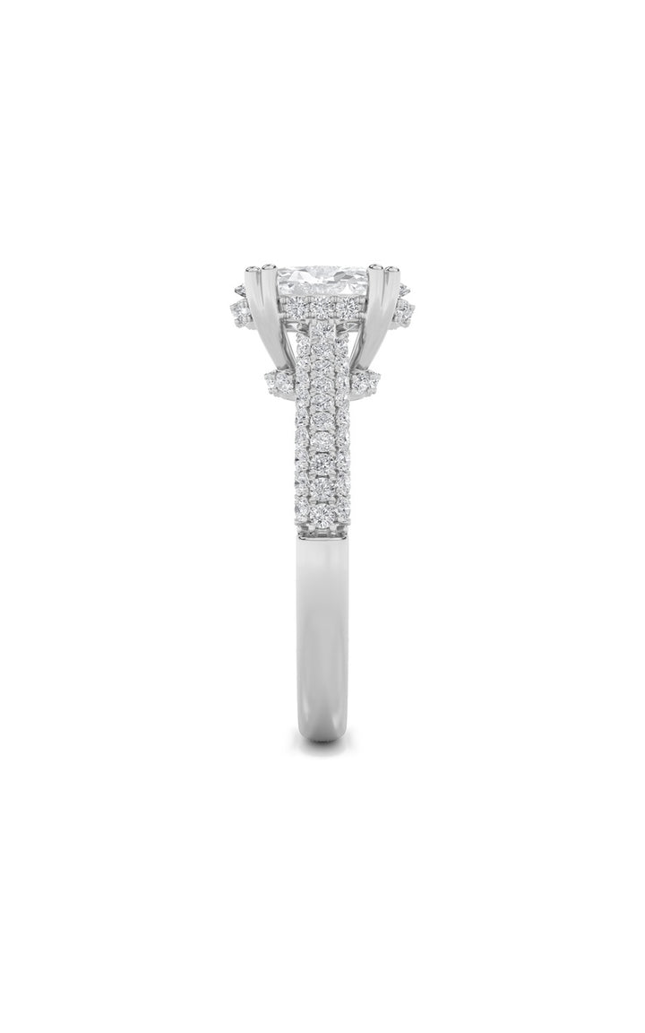 3Cttw Oval Shaped Lab Grown Diamond (F/VS) TripleRow Accented Engagement Ring in 14K Gold